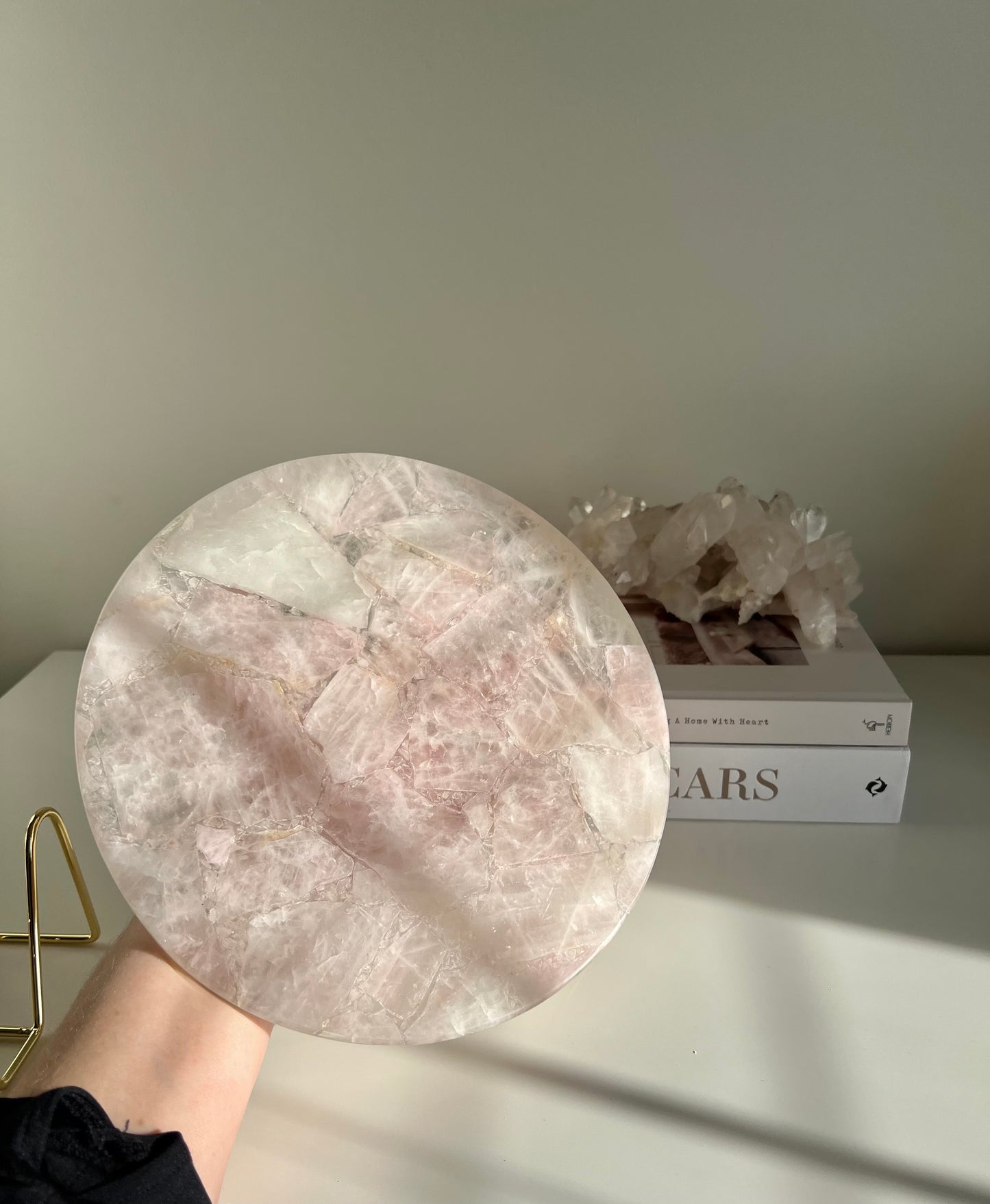 Round Crystal Platter - Rose Quartz 964g