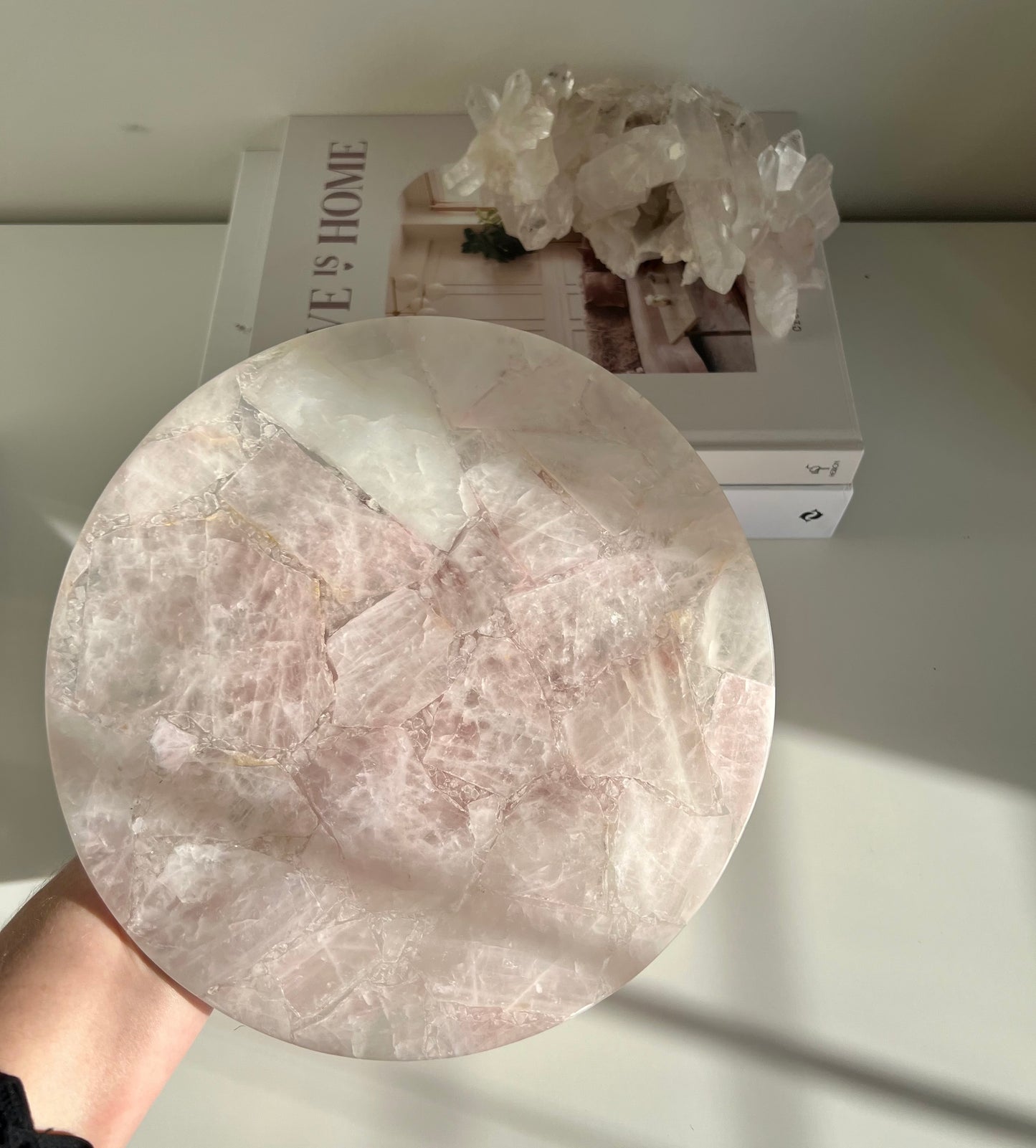 Round Crystal Platter - Rose Quartz 964g