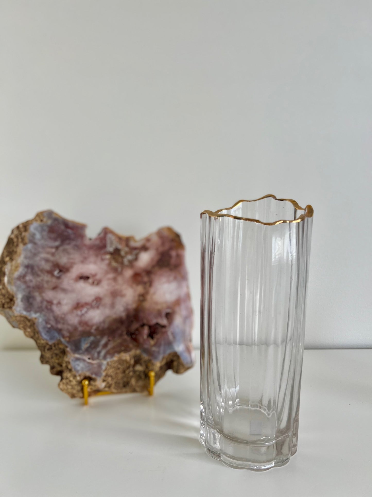 Glass Vase with Gold Trim - Wavy