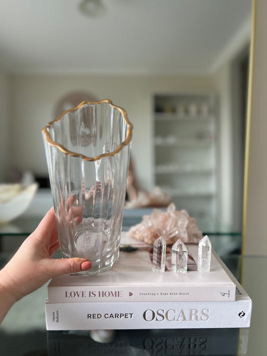 Glass Vase with Gold Trim - Wavy