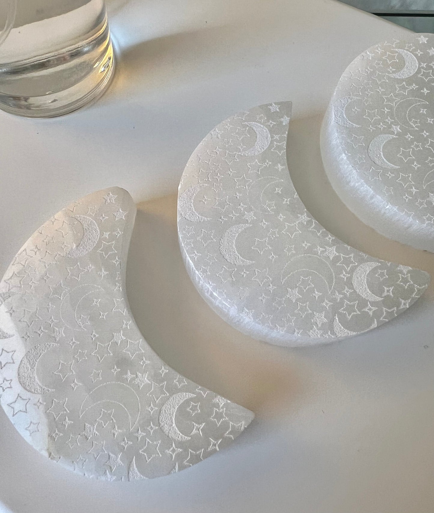 Selenite Engraved Moon - 131g