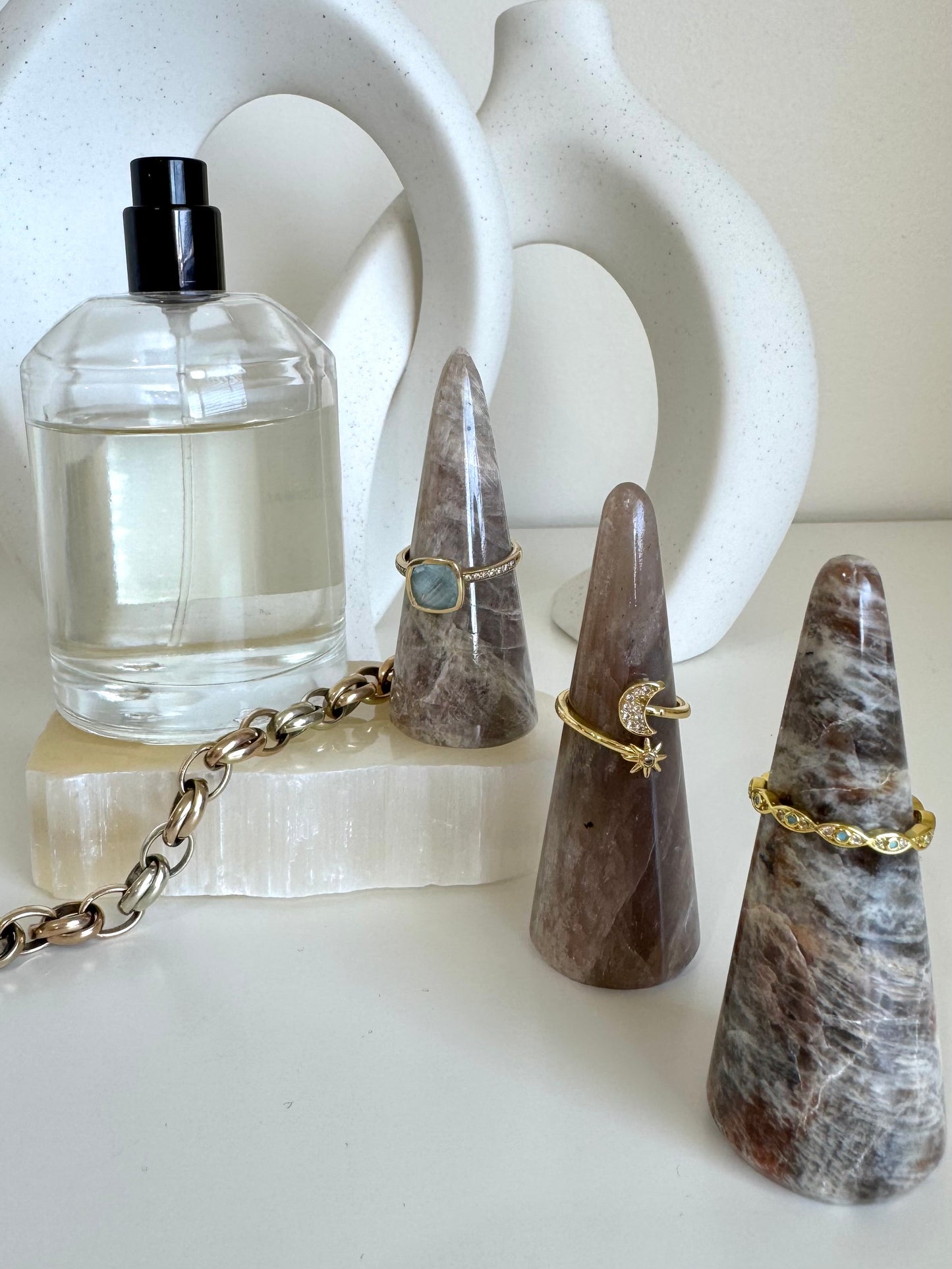 Ring Holder - Sunstone/Moonstone Crystal