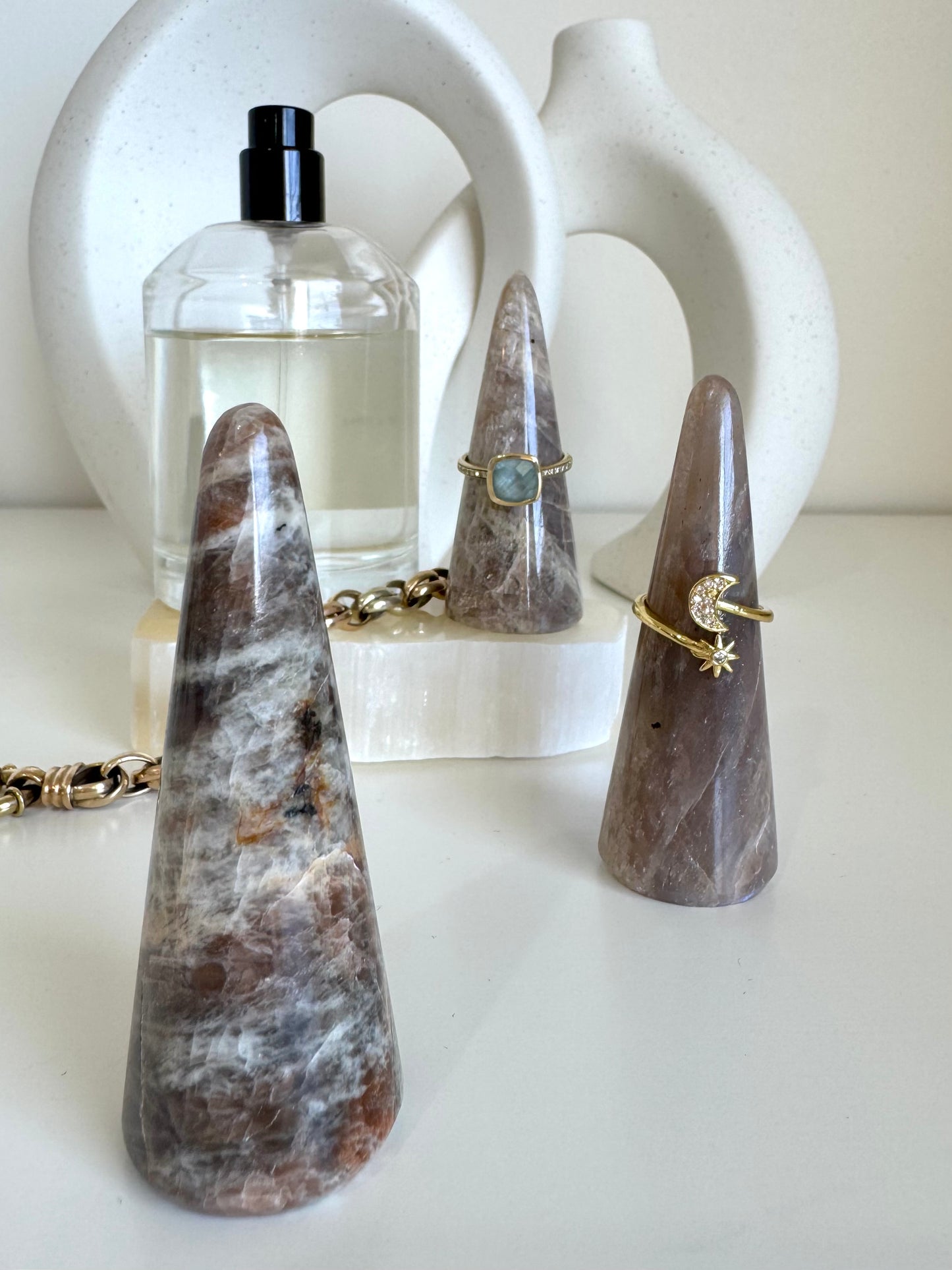 Ring Holder - Sunstone/Moonstone Crystal