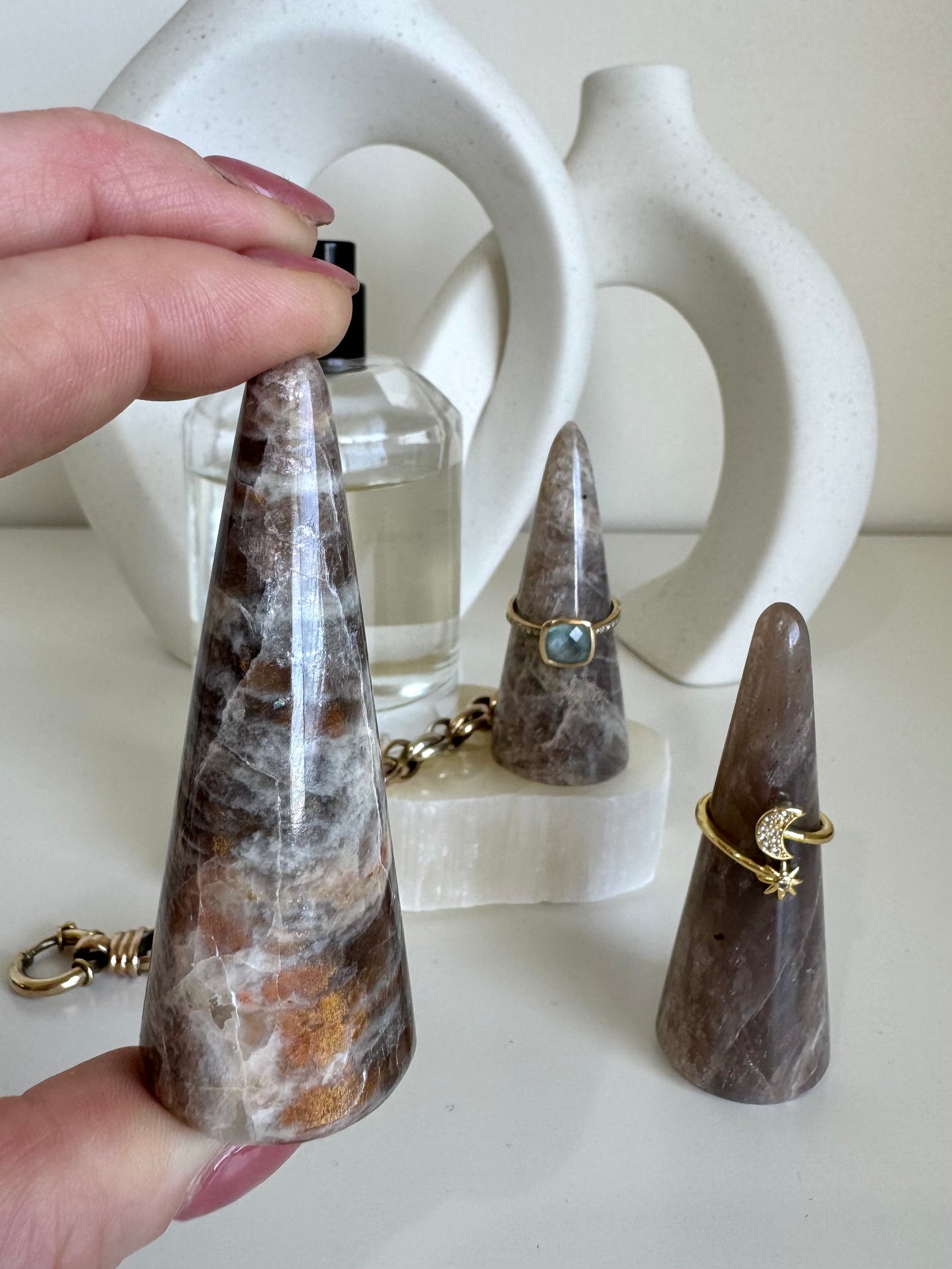 Ring Holder - Sunstone/Moonstone Crystal