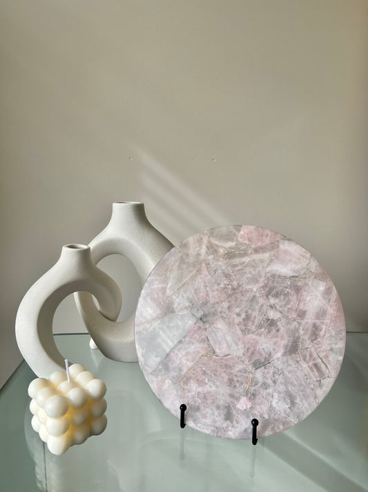 Round Crystal Platter - Rose Quartz 964g