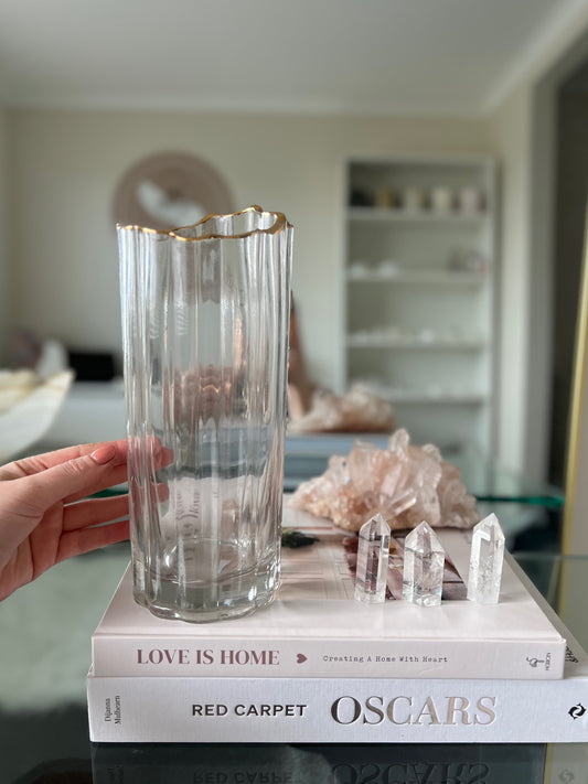 Glass Vase with Gold Trim - Wavy
