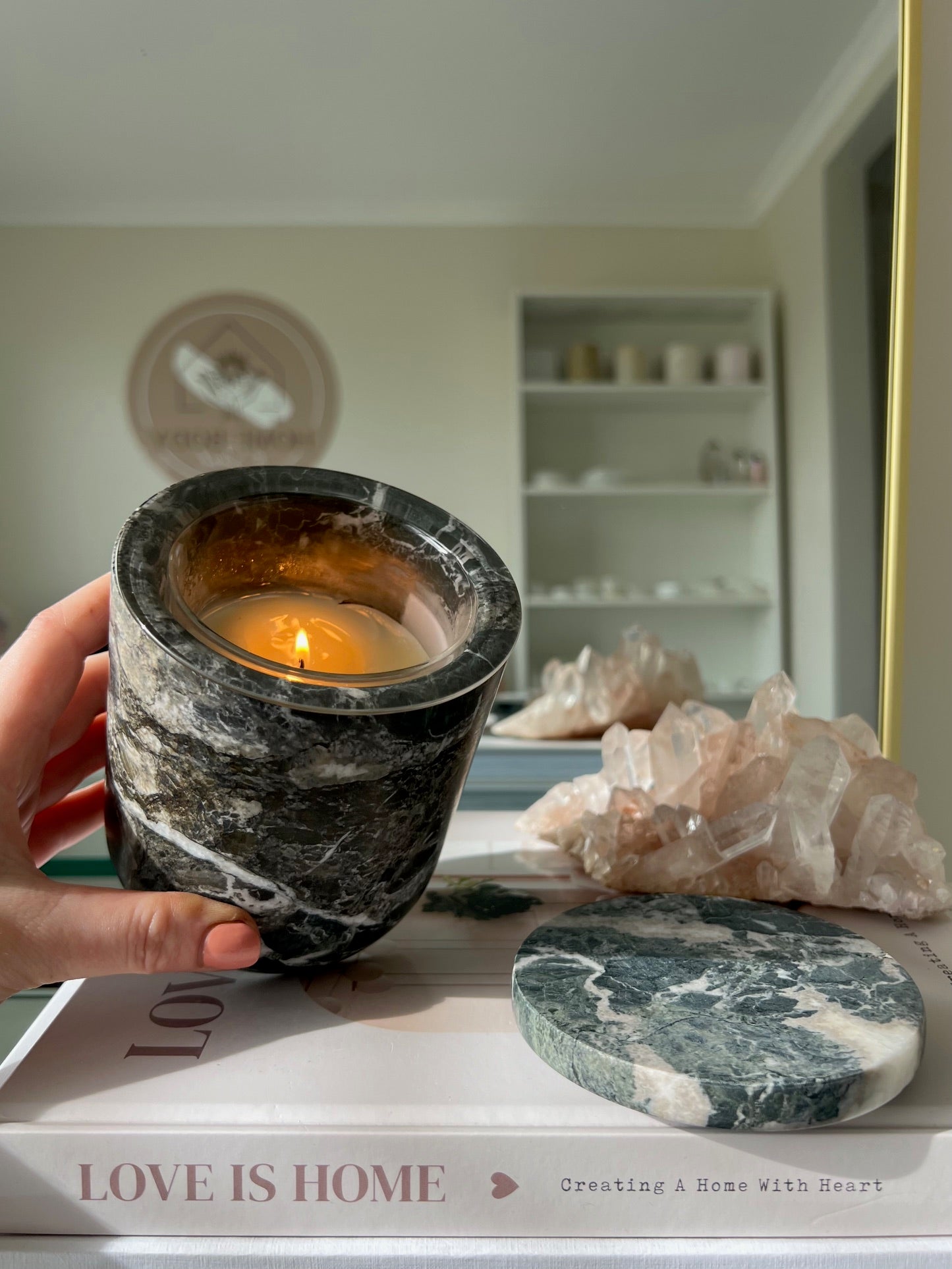 Onyx Candle Holder - Black Marble 1.55kg